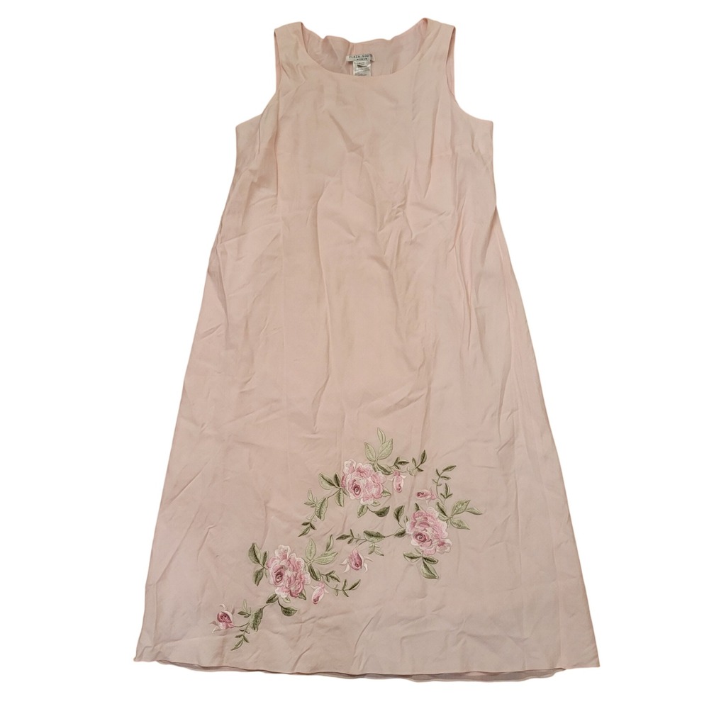Plaza South 16W Dress Pink Floral Embroidered Linen Maxi Modest Feminine Summer